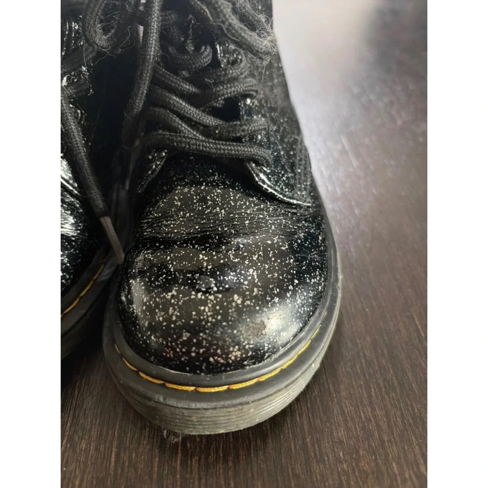Dr. Martens Delaney Kids Black Glitter Lace Up Side Zip Combat Boots Size 11